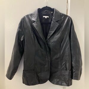 Vince Womens Black Supple Smooth Leather Notch Collar Snap Close Jacket Sz L